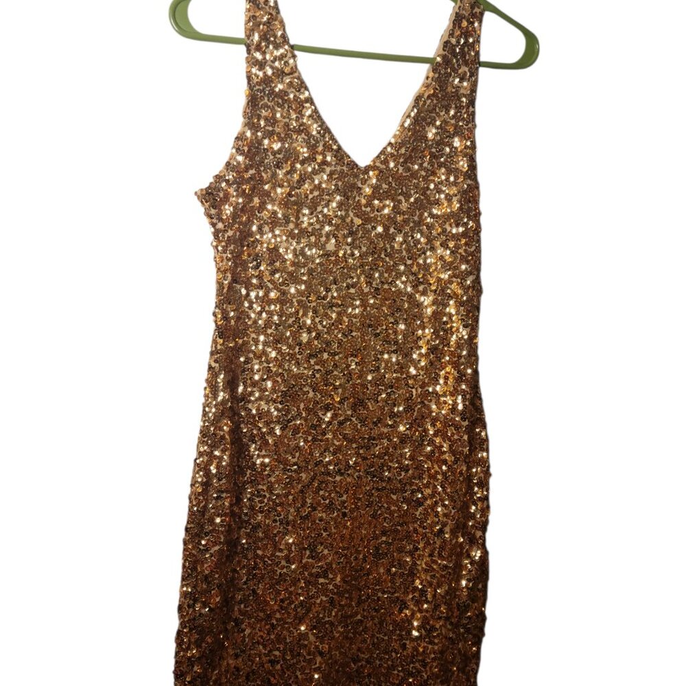 Gold Whimsical Y2K Early 2000 Sequin Glam Mini Dress